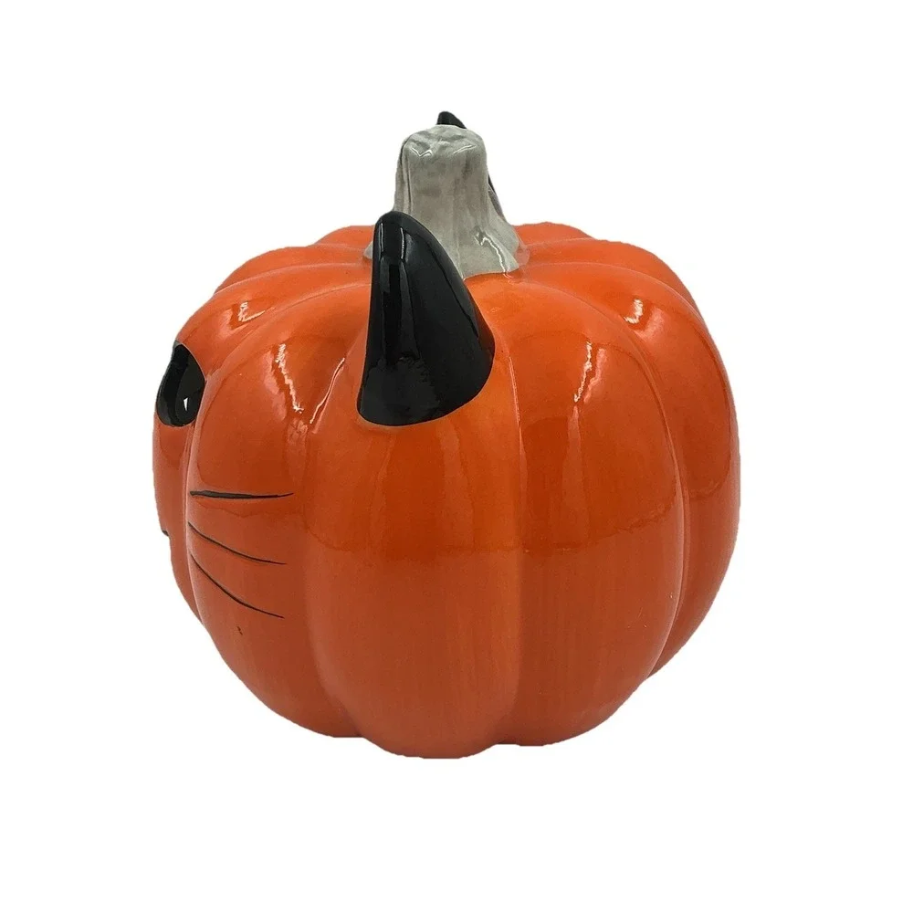 Cat Pumpkin Jack O Lantern Light Up Ceramic Halloween Decor Goblin & Ghoul